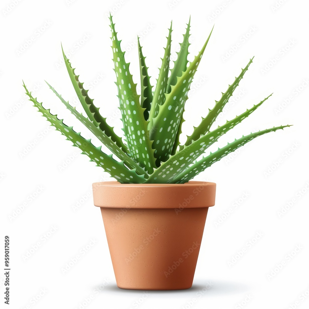 Aloe vera in terracotta pot, gardening element, watercolor illustration, earthy green, isolated on white background Aloe vera in terracotta pot, gardening element, watercolor illustration, earthy green, isolated on white background