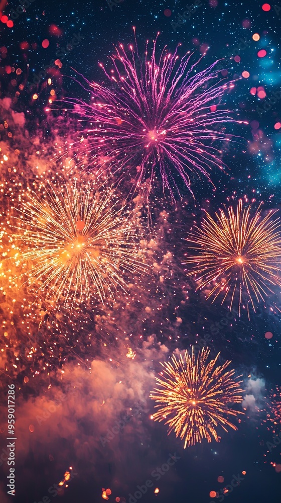 A stunning visual of magnificent fireworks exploding in the dark night sky, with vibrant colors and sparkling effects creating a captivating and festive atmosphere. A stunning visual of magnificent fireworks exploding in the dark night sky, with vibrant colors and sparkling effects creating a captivating and festive atmosphere.