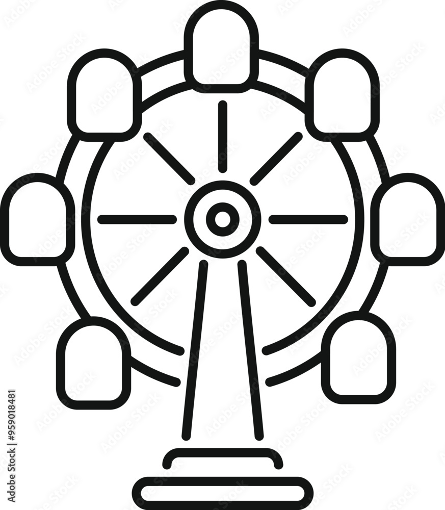 Simple line drawing of a ferris wheel rotating at an amusement park