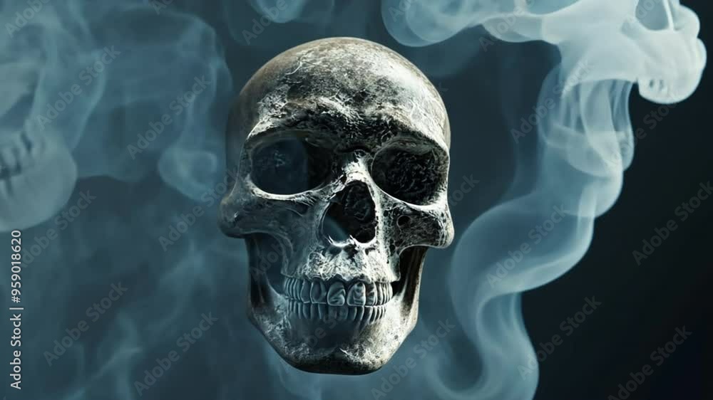 Skull in Smoke: A haunting and eerie image of a human skull shrouded in swirling, ethereal smoke. This evocative photograph captures the essence of mystery, danger, and the fleeting nature of life. Th Skull in Smoke: A haunting and eerie image of a human skull shrouded in swirling, ethereal smoke. This evocative photograph captures the essence of mystery, danger, and the fleeting nature of life. Th