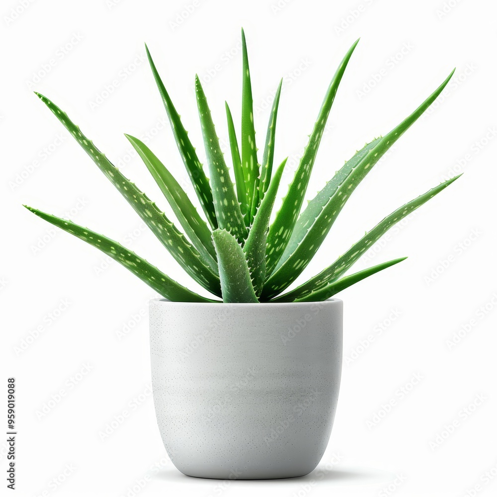 Aloe vera plant in pot, indoor plant element, watercolor painting, deep green, isolated on white background Aloe vera plant in pot, indoor plant element, watercolor painting, deep green, isolated on white background