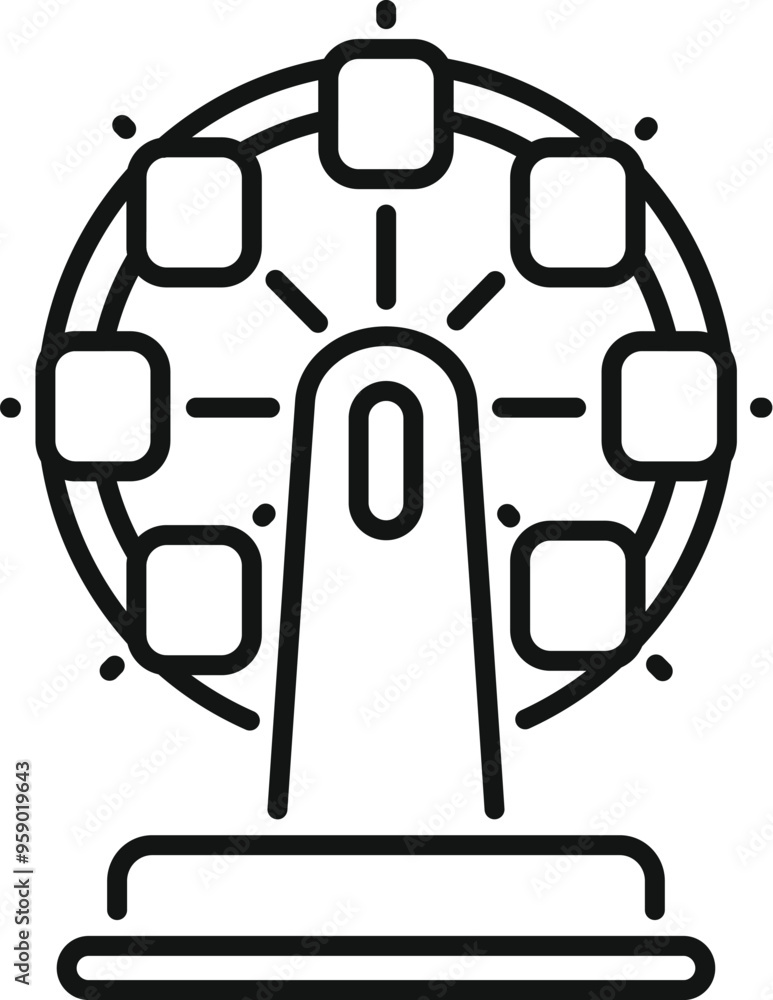 Simple line drawing of a ferris wheel standing on a platform at an amusement park Simple line drawing of a ferris wheel standing on a platform at an amusement park