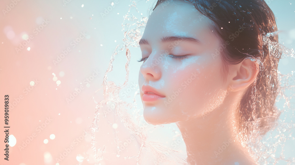 serene woman with closed eyes submerged in water, surrounded by gentle ripples and soft lighting, creating a peaceful, dreamlike moment of calm and relaxation. serene woman with closed eyes submerged in water, surrounded by gentle ripples and soft lighting, creating a peaceful, dreamlike moment of calm and relaxation.