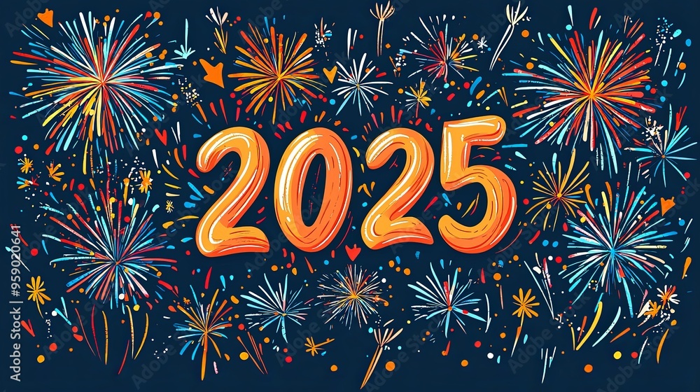 A whimsical 2025 celebration under a sky filled with vibrant fireworks, creating a prolonged festive and enchanting atmosphere that fills the night with joy and wonder. A whimsical 2025 celebration under a sky filled with vibrant fireworks, creating a prolonged festive and enchanting atmosphere that fills the night with joy and wonder.