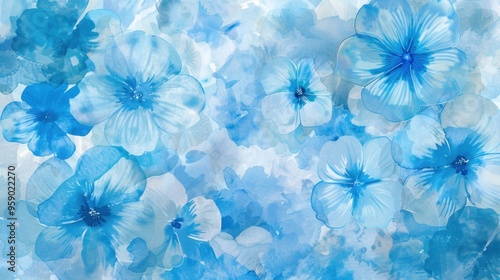 Beautiful Blue Flowers in Watercolor Painting with Abstract Background