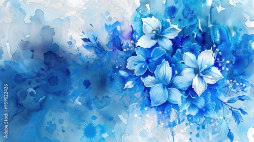 Beautiful Blue Flowers in Watercolor Painting with Abstract Background