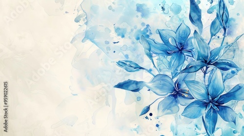 Beautiful Blue Flowers in Watercolor Painting with Abstract Background