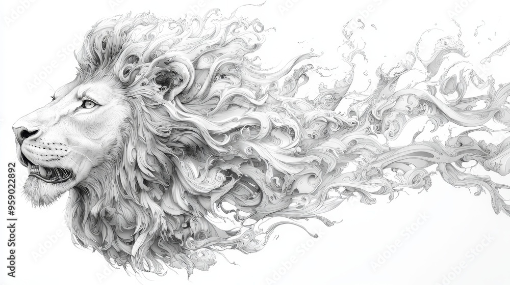 Lions Roar Abstract Monochrome Illustration of a Lions Profile with Swirling LiquidLike Mane Tribal Lions Roar Abstract Monochrome Illustration of a Lions Profile with Swirling LiquidLike Mane Tribal