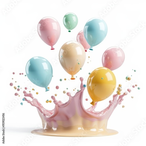 Balloons splashes, creative element, detailed illustration, colorful paint splatters, isolated on white background