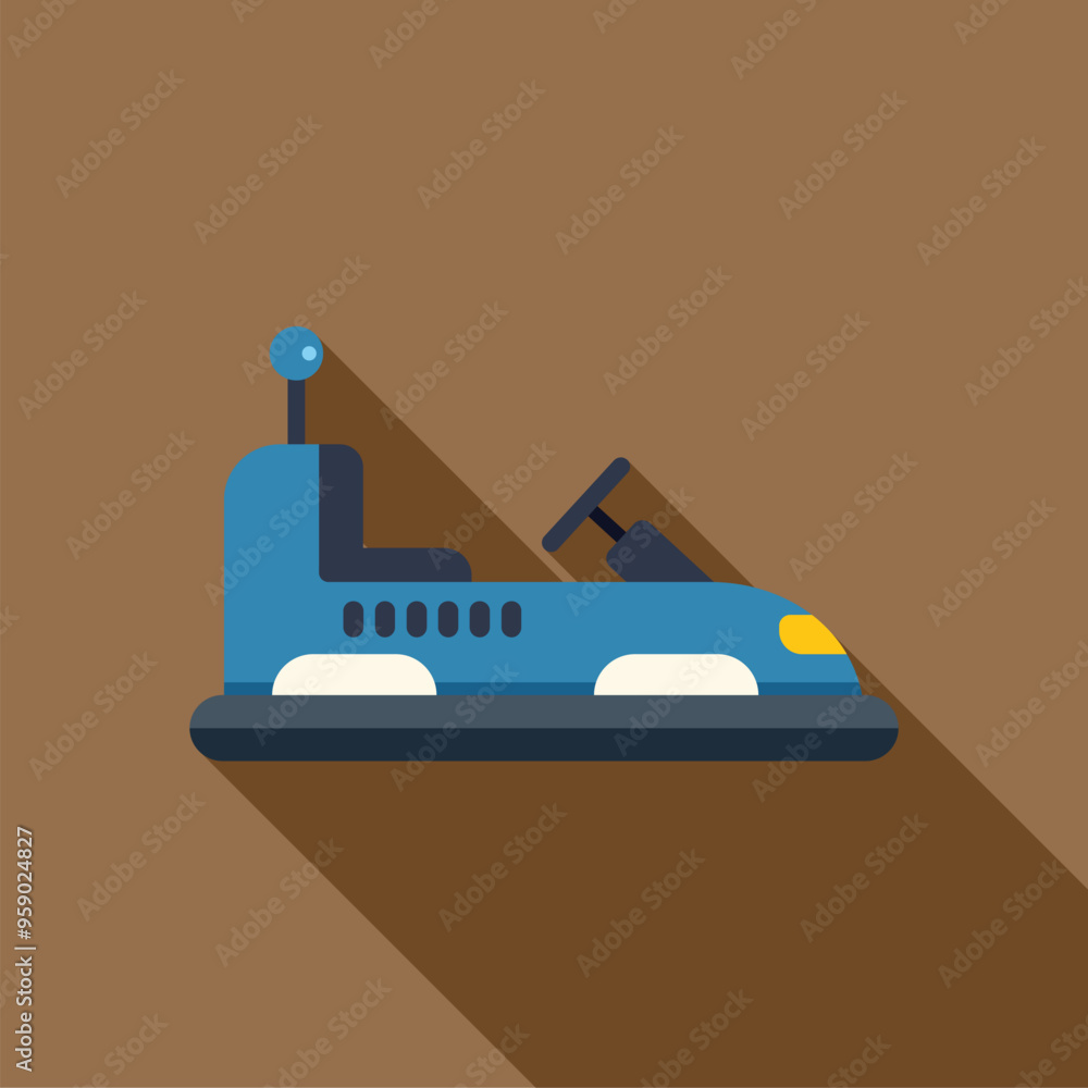 Blue bumper car with antenna on a brown background with long shadow Blue bumper car with antenna on a brown background with long shadow