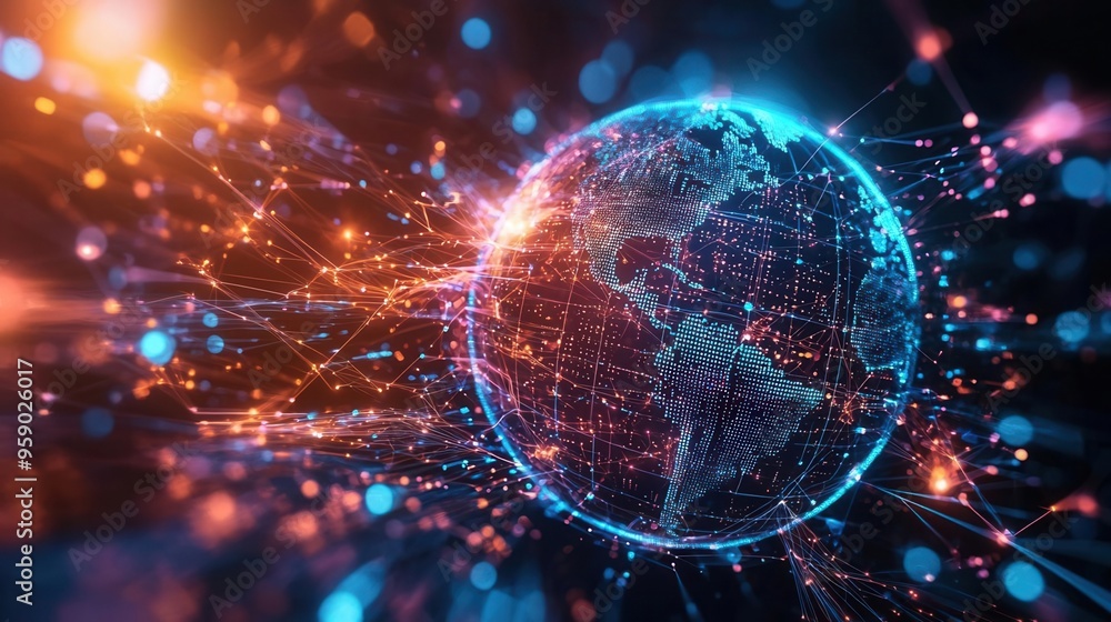 Obraz premium Illuminated AI-powered globe, symbolizing the connectivity of big data around the world.