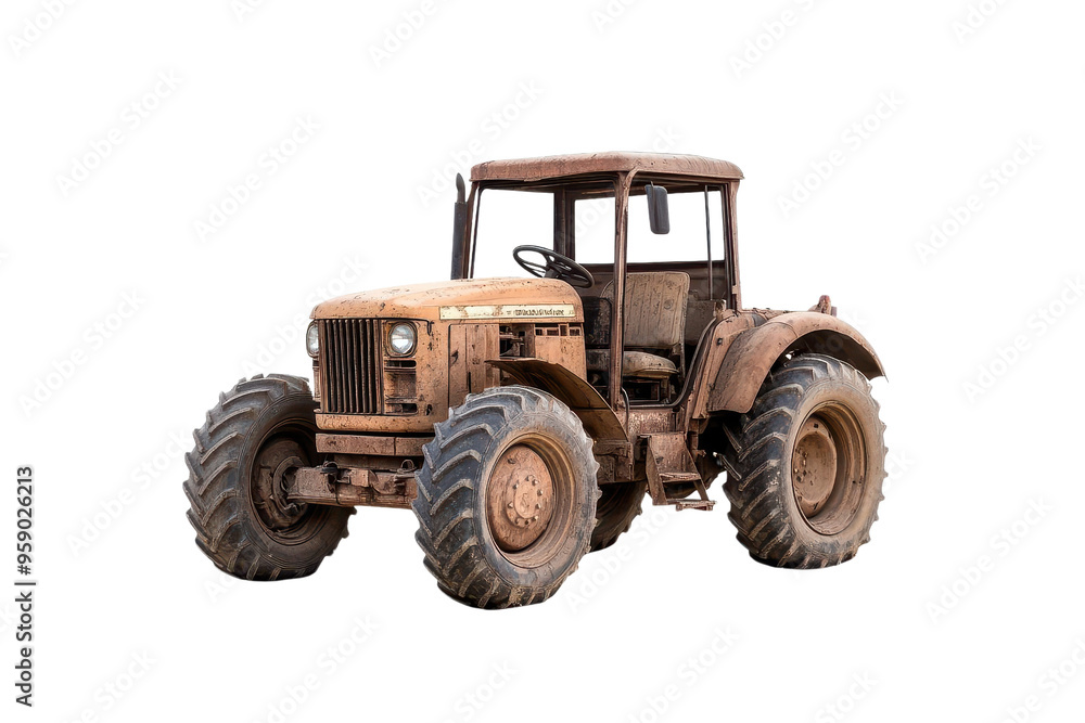 Rustic tractor with mud on its body, perfect for agricultural scenes and rural landscapes, capturing the essence of farm life. Rustic tractor with mud on its body, perfect for agricultural scenes and rural landscapes, capturing the essence of farm life.