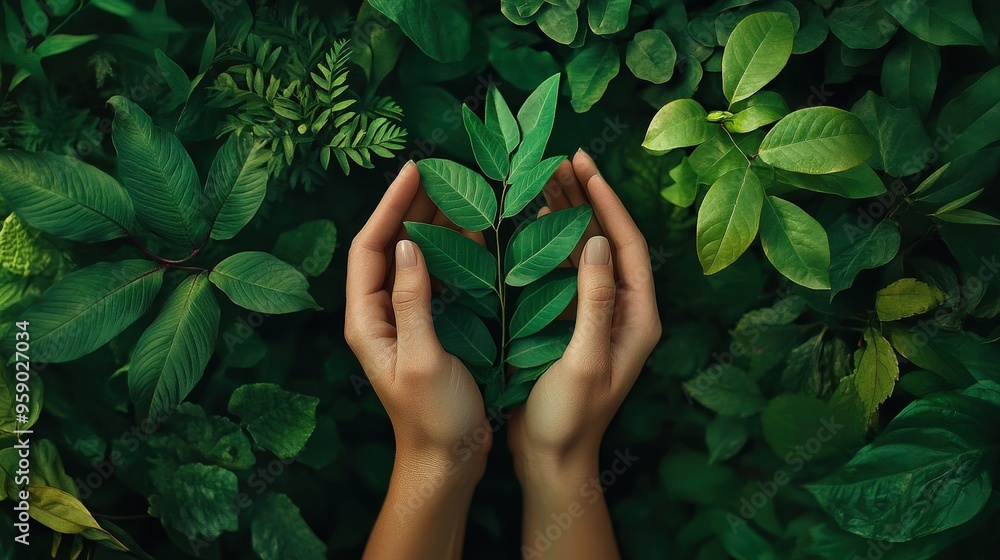 Hands gently hold a green leaf, symbolizing nature's beauty and the importance of environmental conservation. Hands gently hold a green leaf, symbolizing nature's beauty and the importance of environmental conservation.