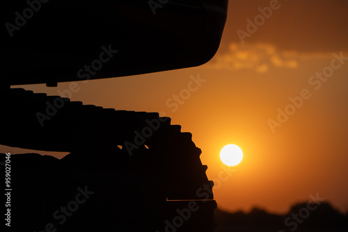 caterpillar foot in the beautiful sunset