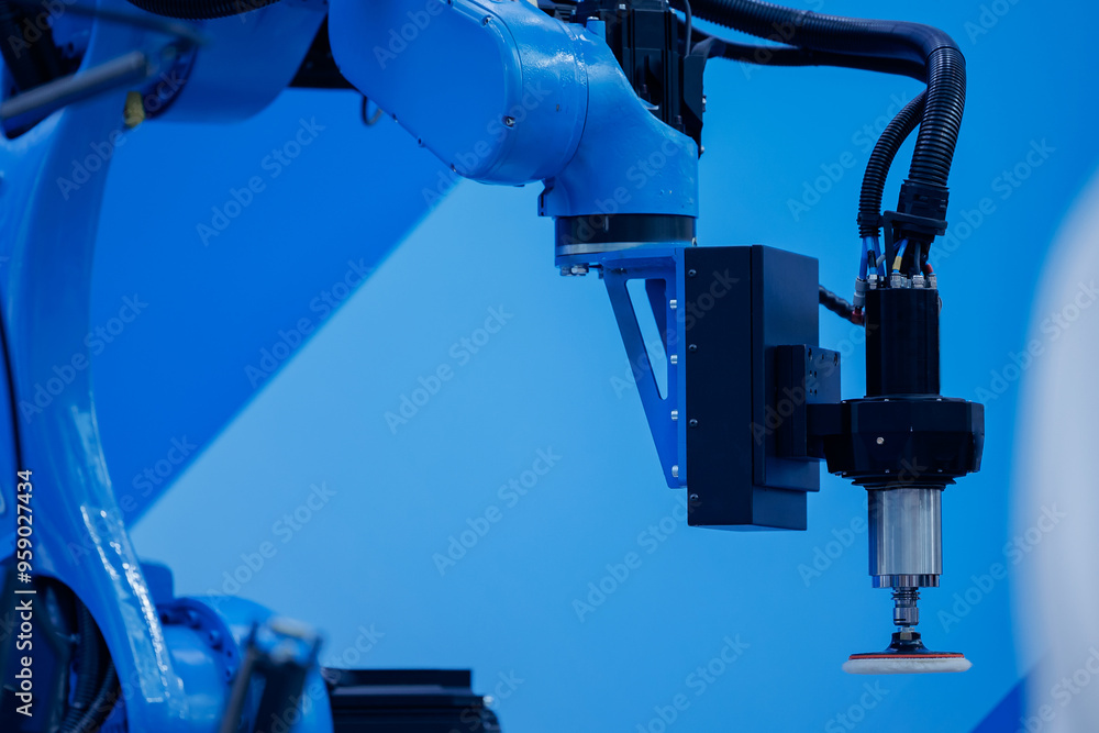 CNC robot arm with AI gripper and suction cups in factory CNC robot arm with AI gripper and suction cups in factory