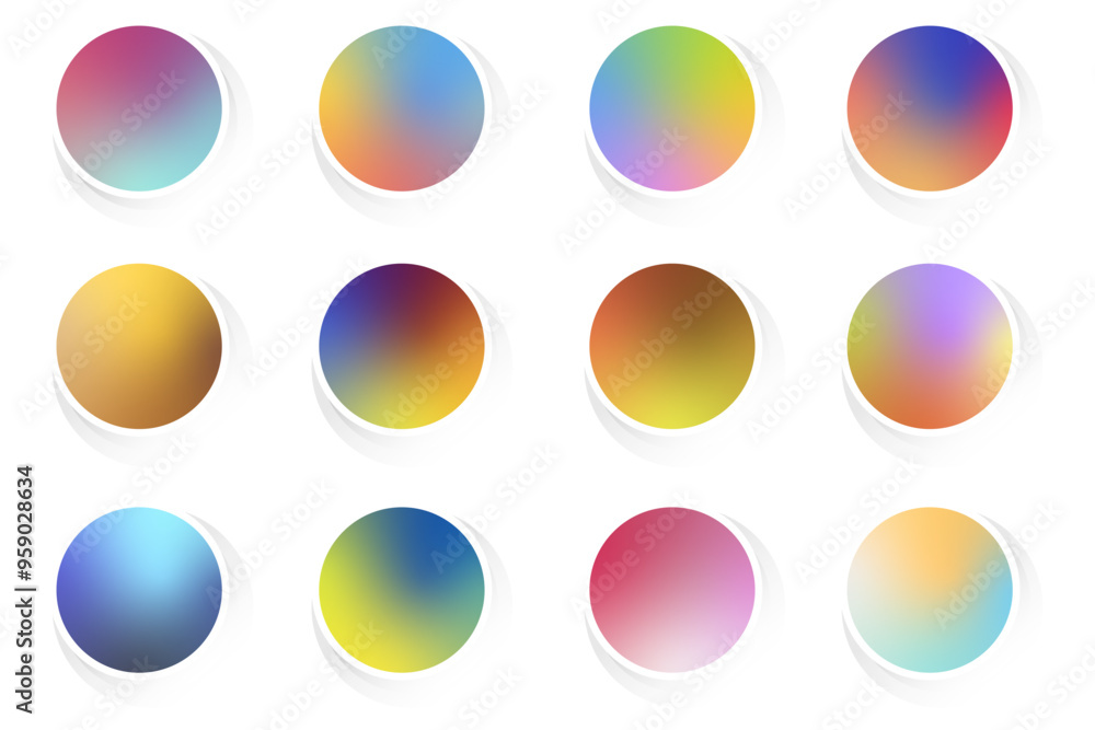Set of isolated gradient circles on a white background. Colorful and vibrant gradients Set of isolated gradient circles on a white background. Colorful and vibrant gradients