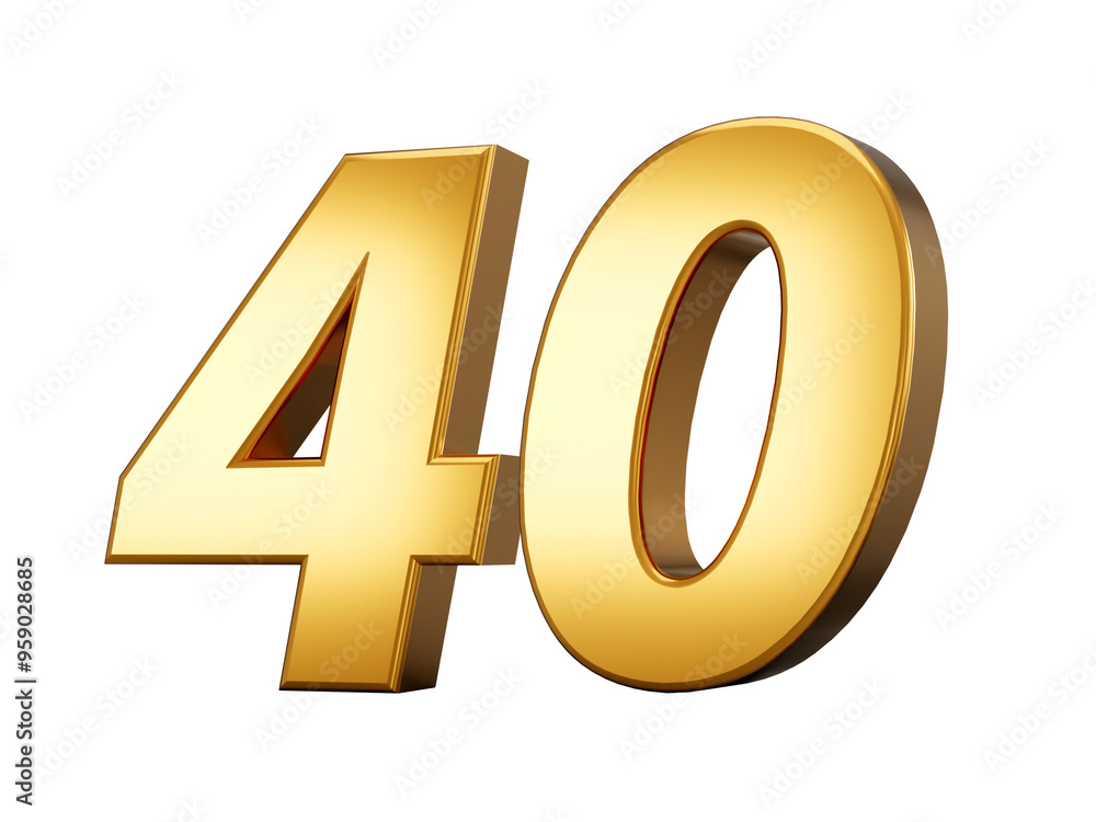 Golden metallic Number 40 forty, White background 3d illustration
Golden metallic Number 40 forty, White background 3d illustration