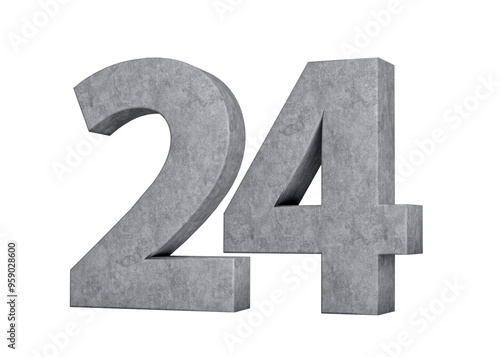 3d Concrete Number twenty four 24 Digit Made Of Grey Concrete Stone On White Background 3d Illustration 