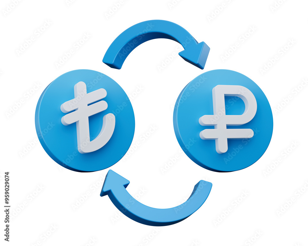 3d White Lira And Ruble Symbol On Rounded Blue Icons With Money Exchange Arrows, 3d illustration
3d White Lira And Ruble Symbol On Rounded Blue Icons With Money Exchange Arrows, 3d illustration