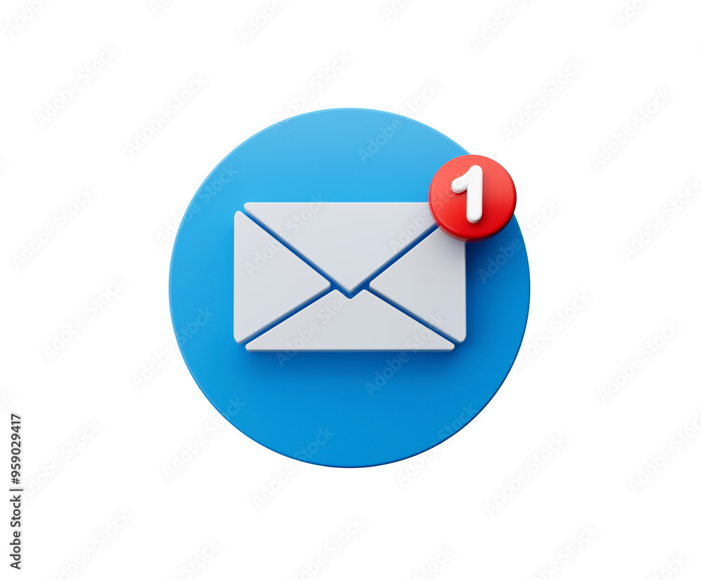 White envelope and the letter 1 on Red circle. Mail icon on a white background. 3d illustration
White envelope and the letter 1 on Red circle. Mail icon on a white background. 3d illustration