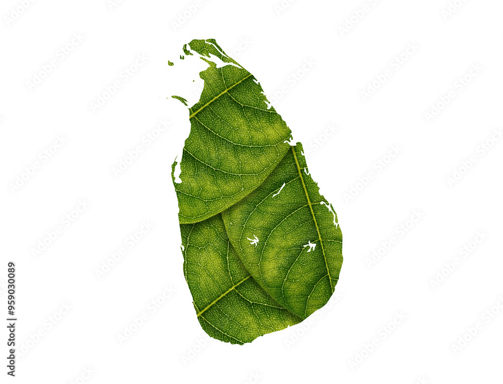 Naklejka premium Sri Lanka map made of green leaves ecology concept 