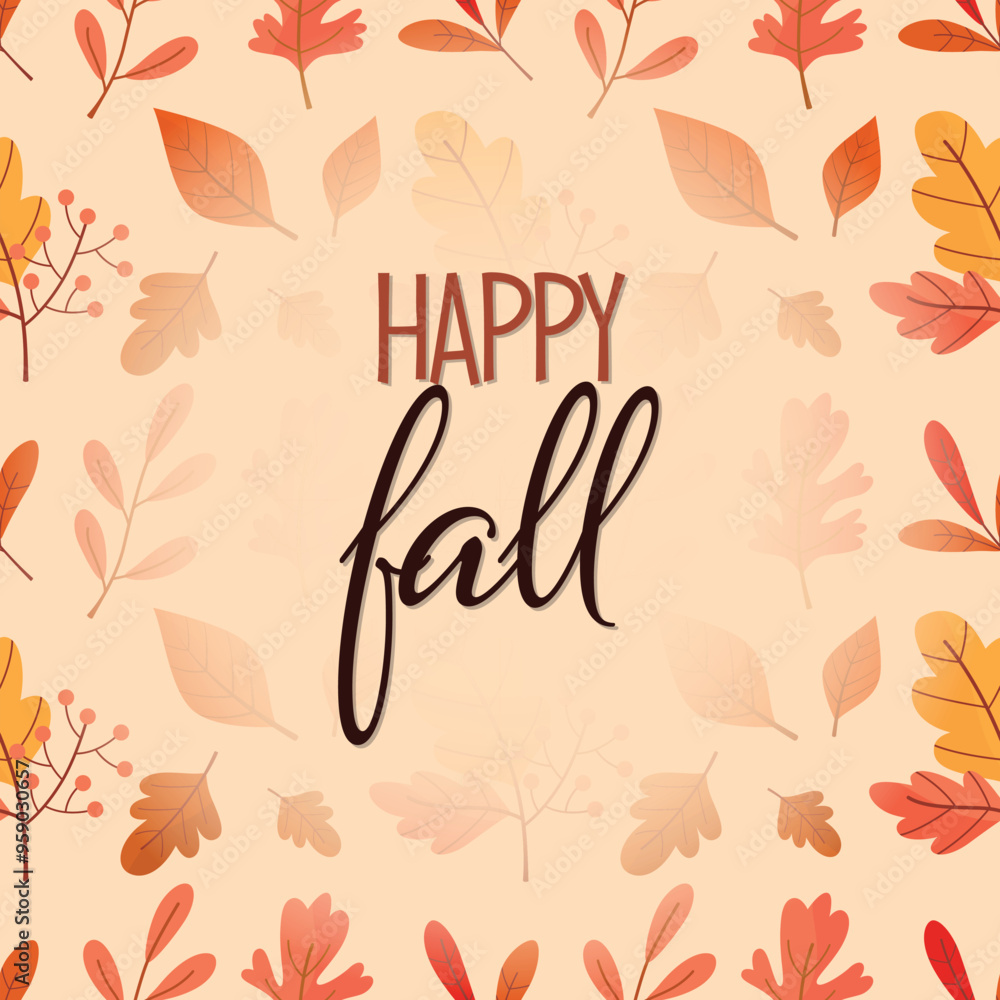 Autumn background illustration vector. Flat background of autumn. Autumn banner with golden maple and oak leaves. Happy September, hello autumn, fall in love.
