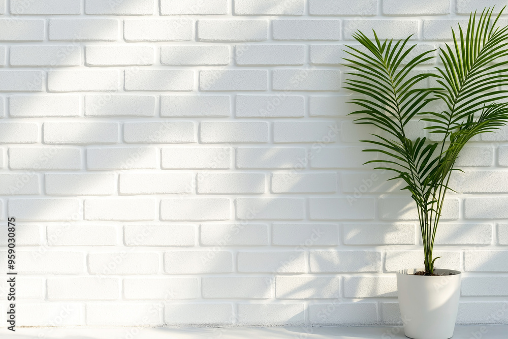 palm flower near white brick wall with copy space palm flower near white brick wall with copy space