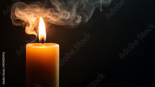 Moody Close-up of Extinguished Candle with Fading Smoke on Dark Background