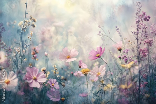 Wallpaper Mural Soft Focus Flower Field with Pink Cosmos in the Foreground Torontodigital.ca