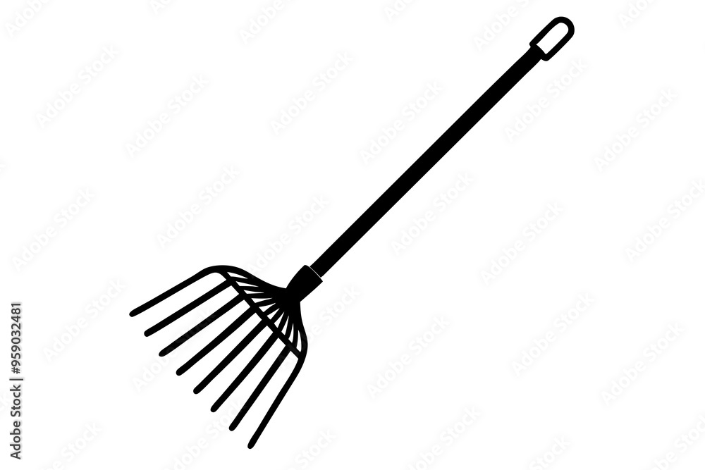 Rake silhouette vector icon isolated on white background. Simple flat illustration of gardening work tool. Rake silhouette vector icon isolated on white background. Simple flat illustration of gardening work tool.