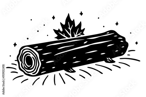 felled tree, black isolated silhouette
