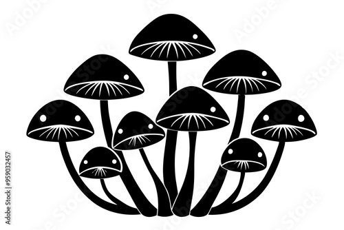 Forest mushrooms vector icon showing a cluster of fresh mushrooms growing together in shades of brown, vector illustration on white