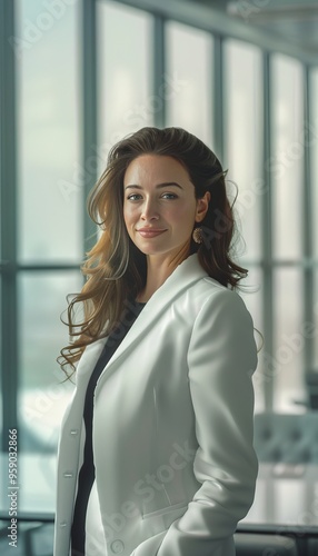 Free Download Confident businesswoman in boardroom with team, smiling in bright, professional office setting - GFXLoad