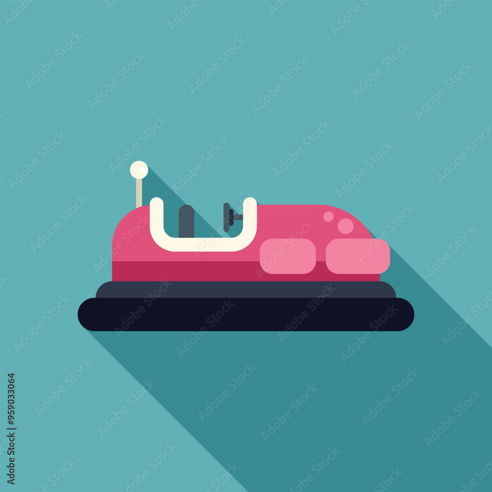 Pink bumper car with a long shadow on a turquoise background, perfect for projects related to amusement parks and summer fun Pink bumper car with a long shadow on a turquoise background, perfect for projects related to amusement parks and summer fun
