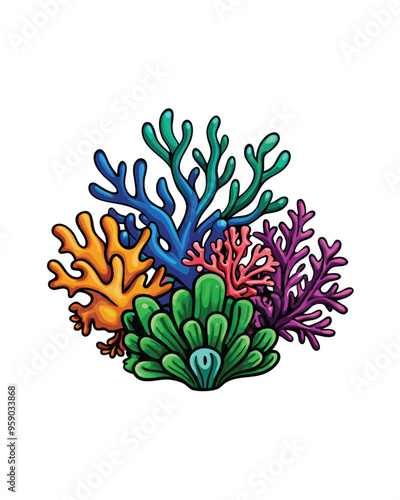 Editable vector illustration of a colorful coral reef.