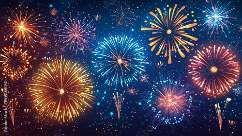 A vibrant and colorful array of fireworks filling the night sky, capturing the excitement and celebration of a festive occasion with bursts of light.