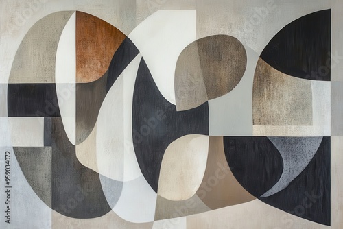 Abstract Geometric Composition in Shades of Brown and White
