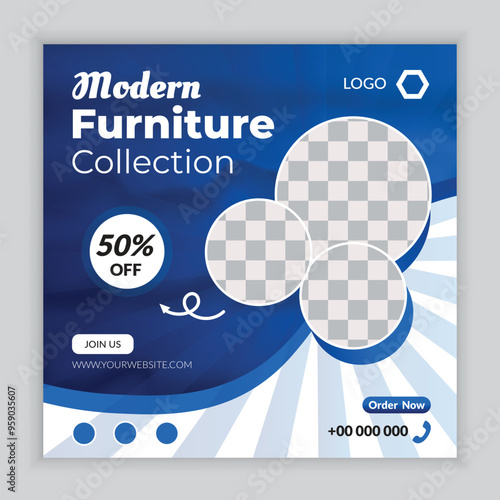 Minimalist furniture and home interior sale banner or social media post template