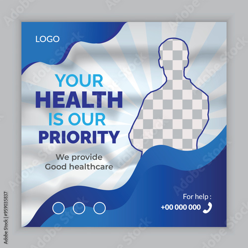 Healthcare Social Media Post Layout Set. Medical social media post design