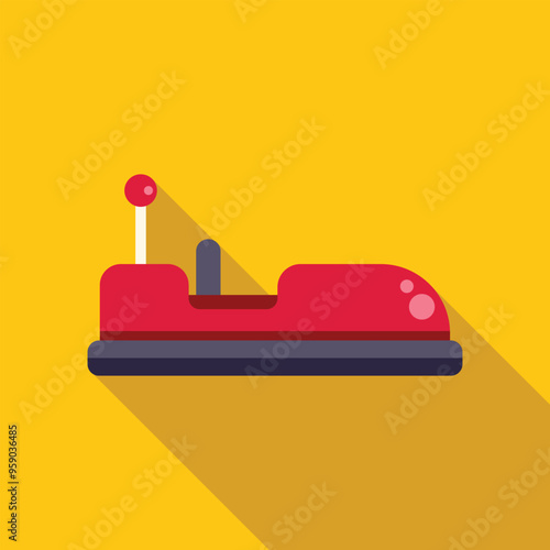 Red bumper car is casting a long shadow over a yellow background, evoking a sense of fun and excitement