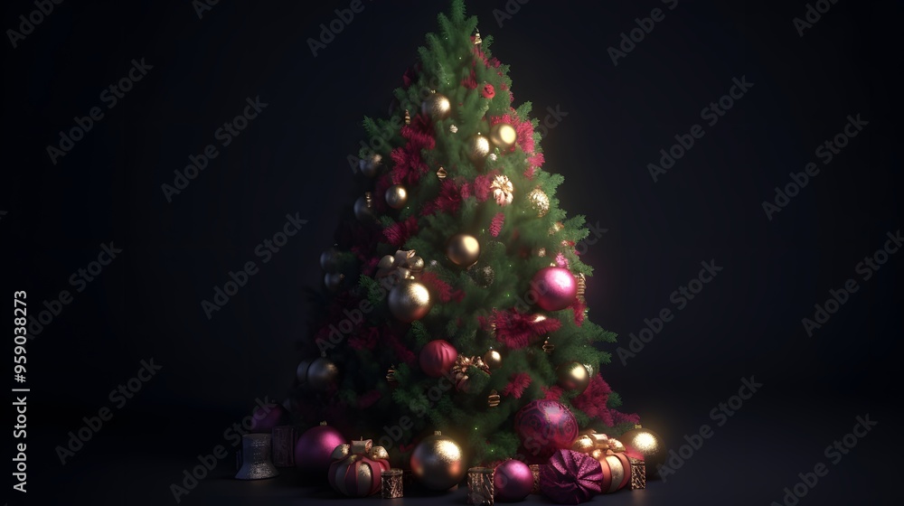 Christmas tree decorated with many luxurious ornaments Christmas tree decorated with many luxurious ornaments
