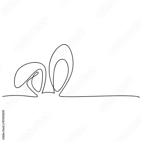 Hand drawn rabbit ears vector one line continuous drawing. Minimal illustration. Cartoon bunny hare linear silhouette icon. Outline print, banner, card, poster, brochure, logo, sign, sketch, doodle.