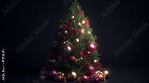 Christmas tree decorated with many luxurious ornaments