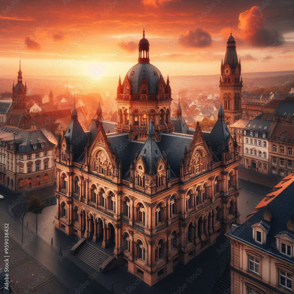 Obraz premium Sunset bathes an ornate palace in warm light