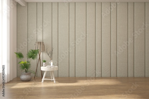 White empty room. Scandinavian interior design. 3D illustration