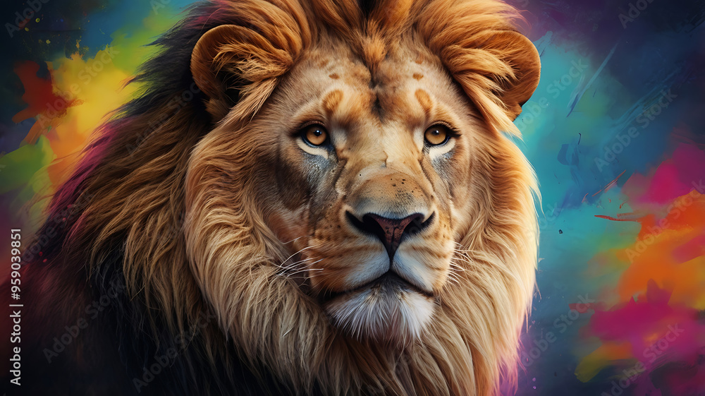 Fototapeta premium portrait of a lion on colorful vibrant background