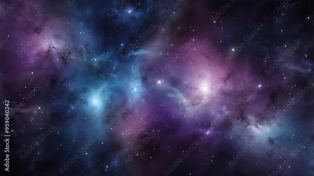 Naklejka premium Colorful space galaxy cloud nebula. Stary night cosmos, close up of vibrant nebula in the night sky, view from outer space background, colorful abstract nebula space galaxy, fantastic supernova