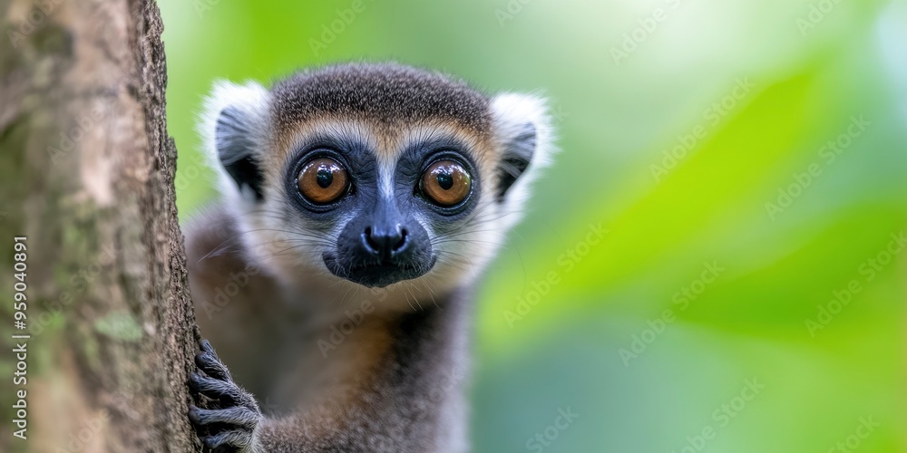 A wary lemur squat on a tree. A wary lemur squat on a tree.