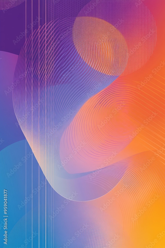 Line art illustration featuring an abstract background with a gradient of blue purple and orange complemented by circles and radial lines Line art illustration featuring an abstract background with a gradient of blue purple and orange complemented by circles and radial lines