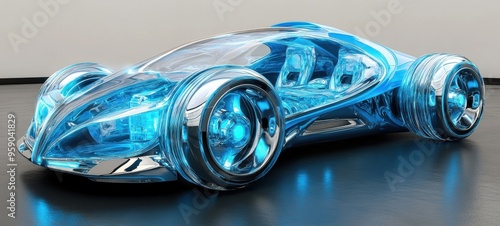 Futuristic transparent car design displayed in a modern showroom showcasing innovative automotive technology photo